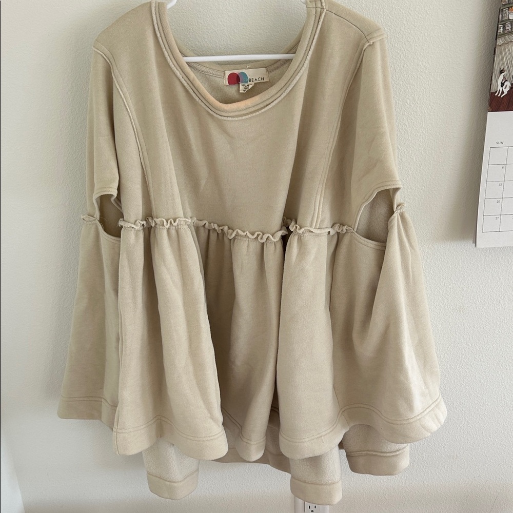 Free People Beige Long Sleeve Top